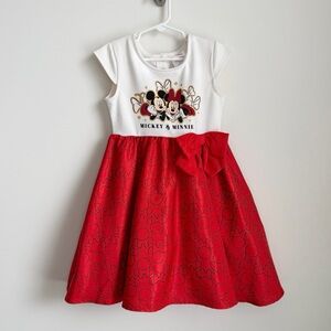 Girls Minnie and Mickey Mouse Short Sleeve Satin Dress Size 6